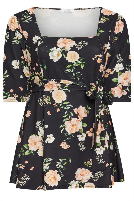 YOURS LONDON Plus Size Black Floral Print Square Neck Top | Yours Clothing 5