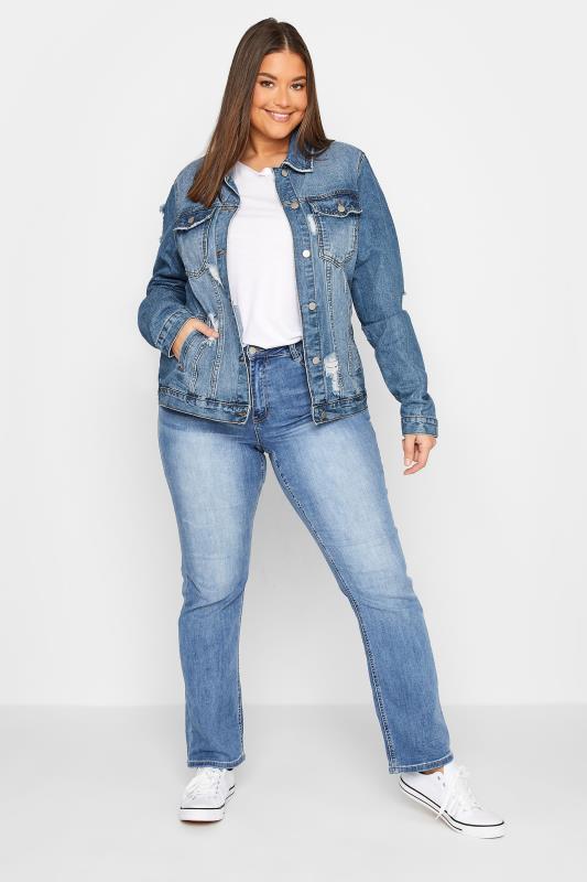 Tall Women's LTS Blue Mid Wash Distressed Denim Jacket | Long Tall Sally 2