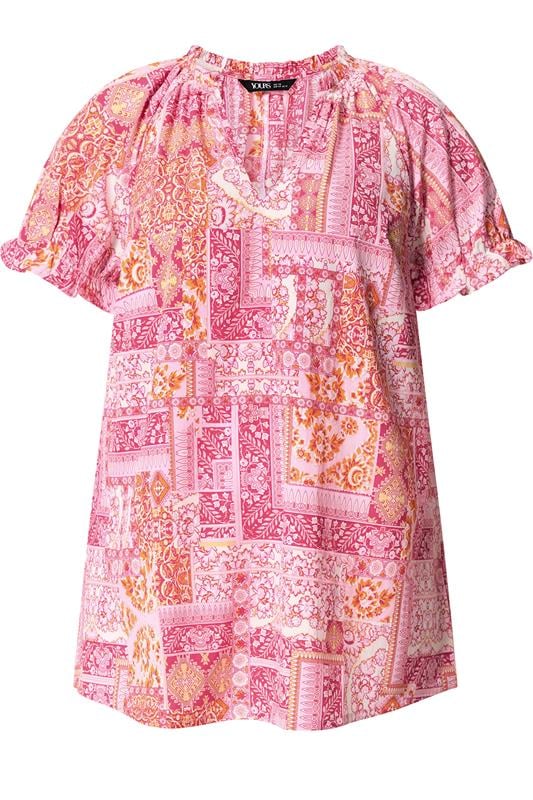YOURS Plus Size Pink Tile Print Blouse | Yours Clothing 5
