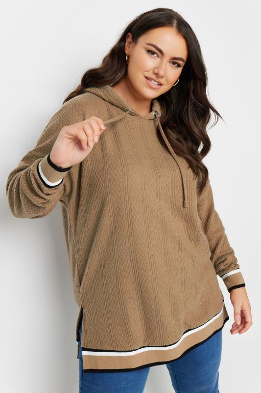 YOURS Plus Size Natural Brown Knit Hoodie | Yours Clothing   1