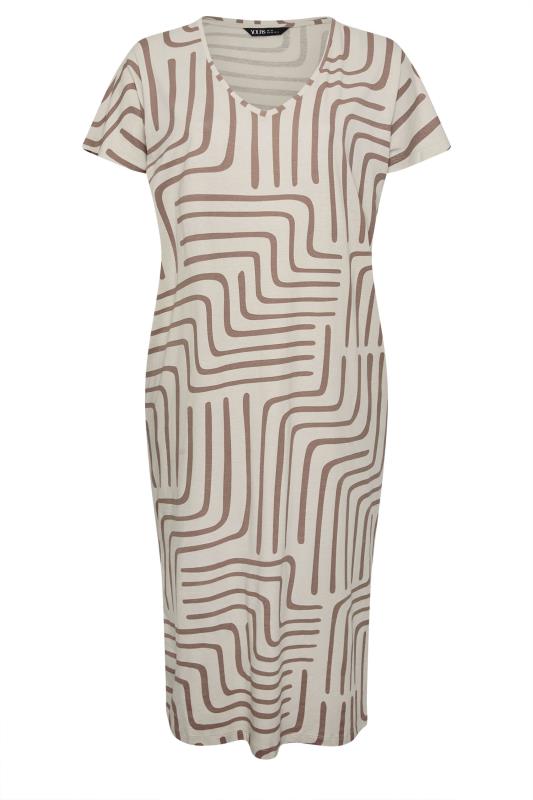 YOURS Plus Size Natural Brown Abstract Print Midaxi T-Shirt Dress | Yours Clothing 5