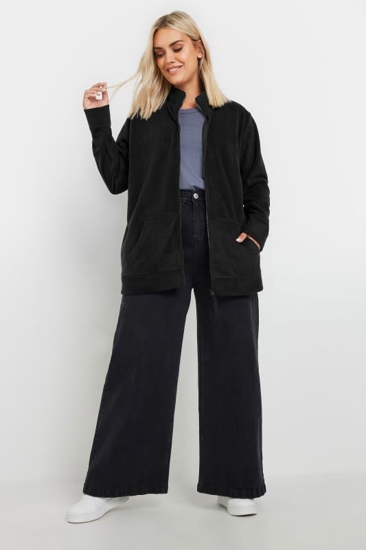 YOURS Plus Size Black Zip Fleece Jacket | Yours Clothing 3