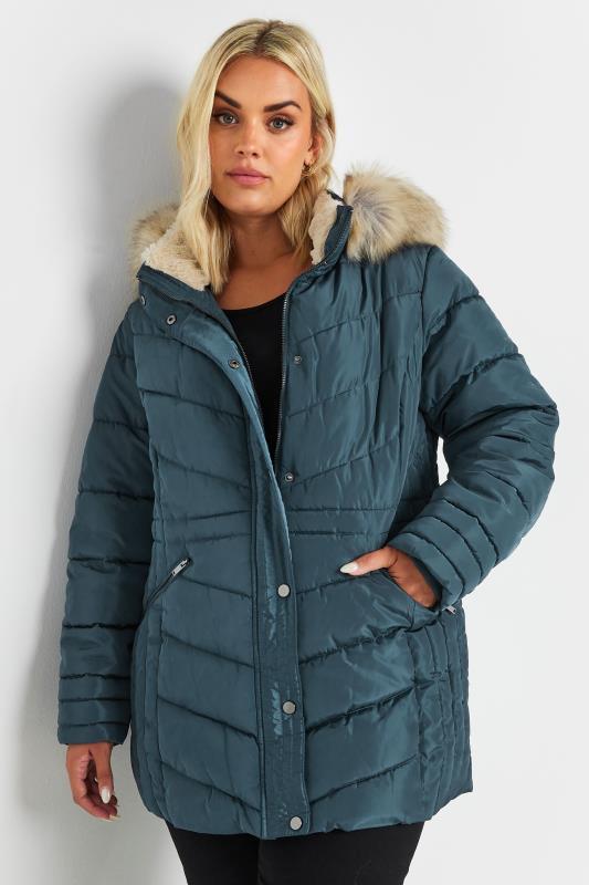 YOURS Plus Size Blue Padded Coat | Yours Clothing 1