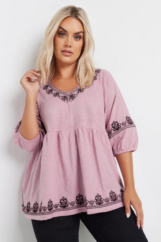 YOURS Plus Size Pink Embroidered Floral Smock Top | Yours Clothing  3