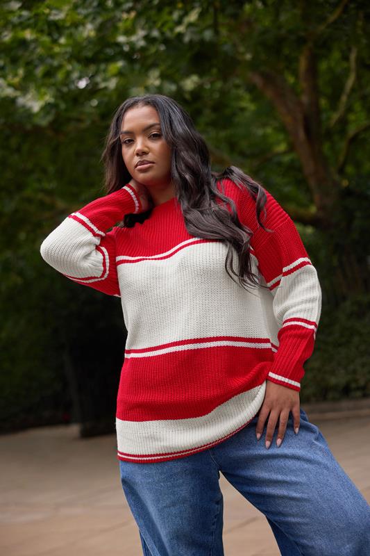 Plus Size  YOURS Curve Red Stripe Knitted Jumper