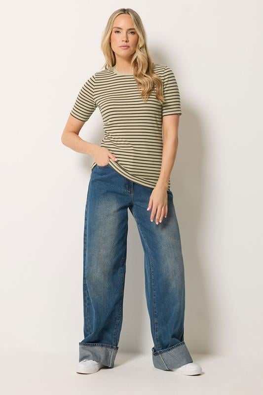 LTS Tall Women's Chocolate Brown Stripe Cotton Ribbed T-Shirt | Long Tall Sally 1