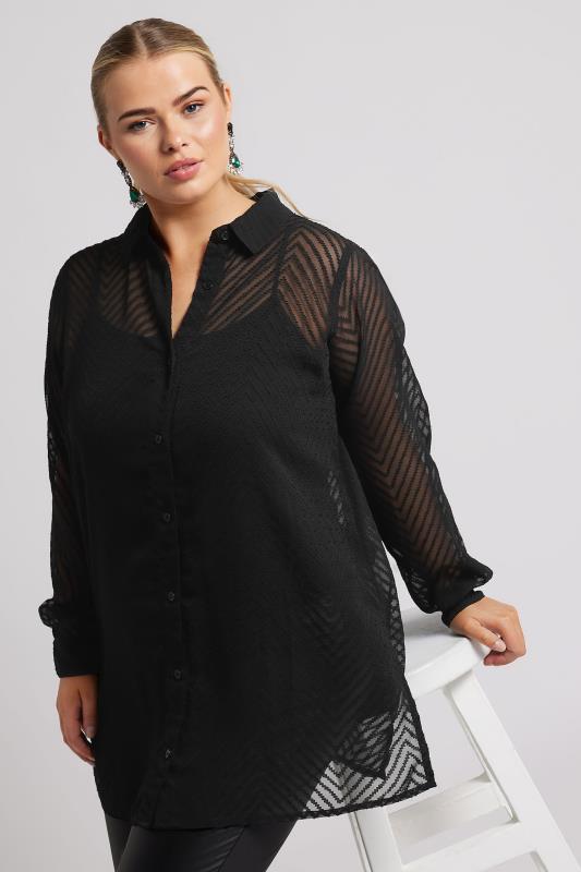 YOURS LONDON Plus Size Black Burnout Chevron Shirt | Yours Clothing  4