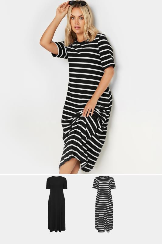 Plus Size  YOURS 2 PACK Curve Black & White Stripe Maxi Dress