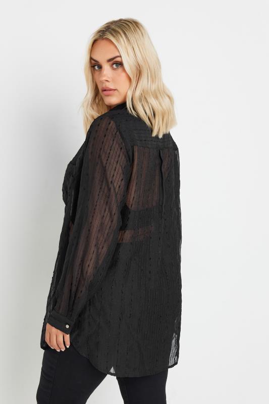 YOURS Plus Size Black Sheer Textured Shirt | Yours Clothing  3