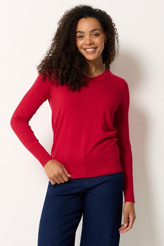  M&Co Red Long Sleeve V-Neck Jumper