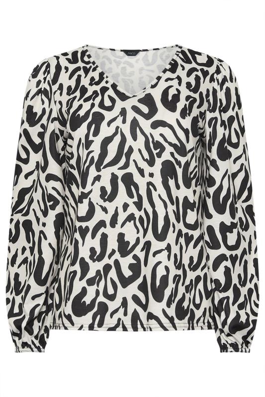 M&Co Ivory White Animal Print Long Sleeve V-Neck Top | M&Co 6