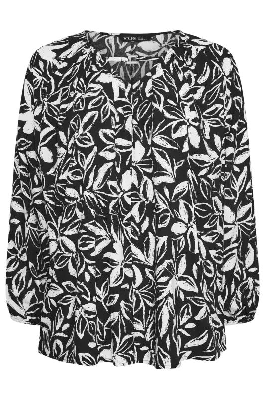 YOURS Plus Size Black Floral Print Balloon Sleeve Blouse | Yours Clothing  5