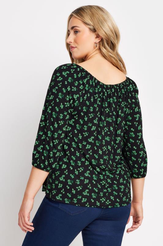 M&Co Black & Green Ditsy Print Tie Neck Top | M&Co 3