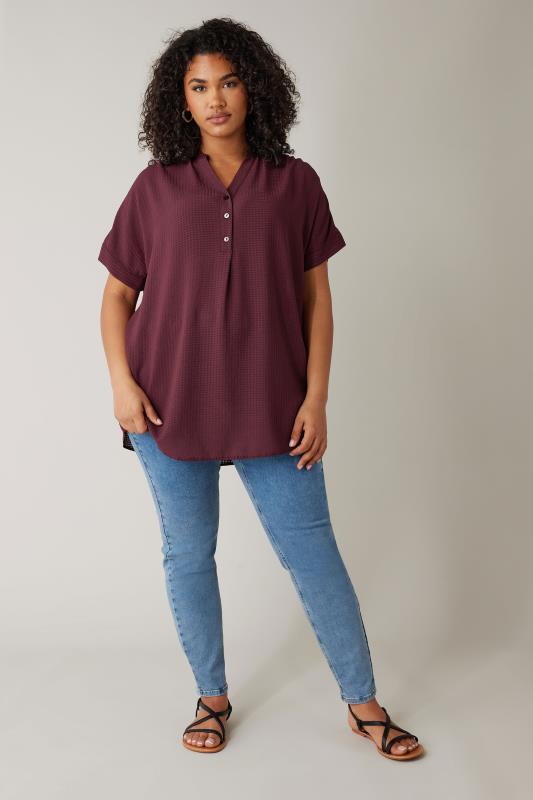 EVANS Plus Size Purple Woven Check Blouse | Evans  2