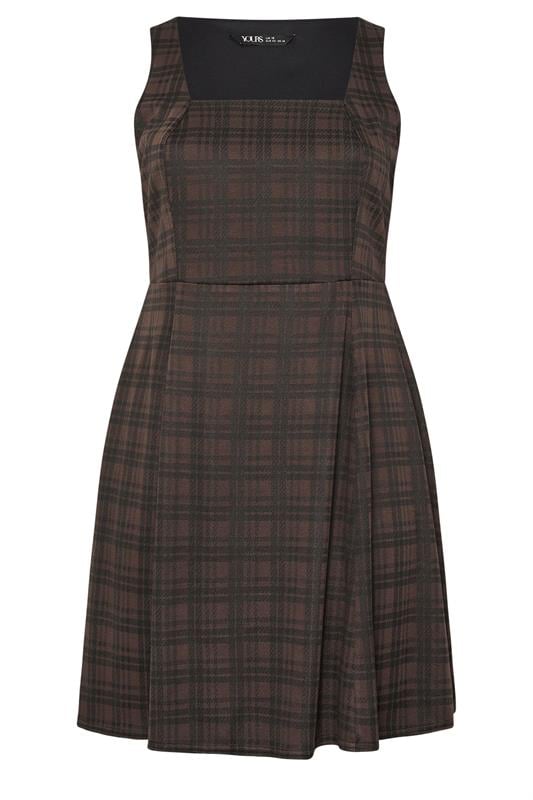 YOURS Plus Size Chocolate Brown Check Pinafore Dress | Yours Clothing 5