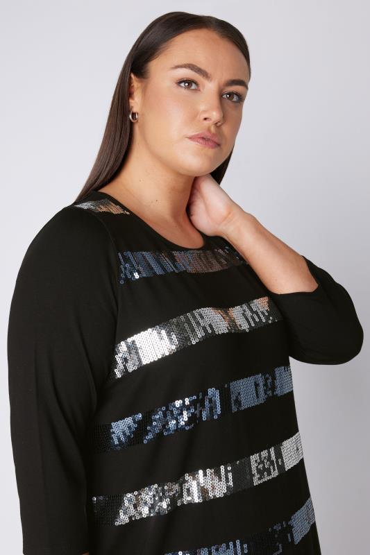 EVANS Plus Size Black Sequin Stripe Top