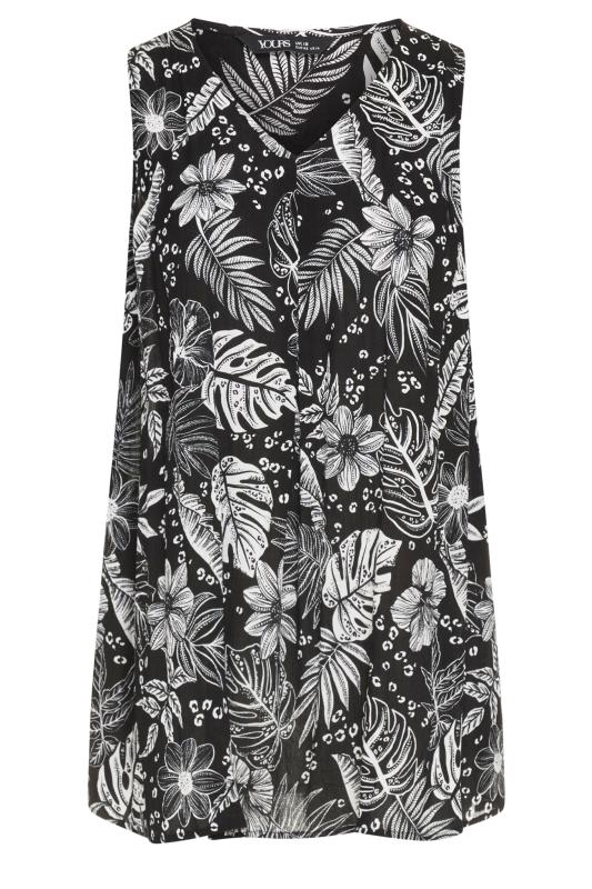 YOURS Plus Size Black Leaf Print Pleat Front Vest Top | Yours Clothing 5