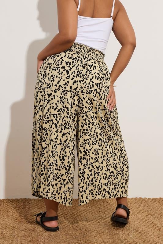 YOURS Plus Size Natural Brown Leopard Print Shirred Midaxi Culottes | Yours Clothing 3