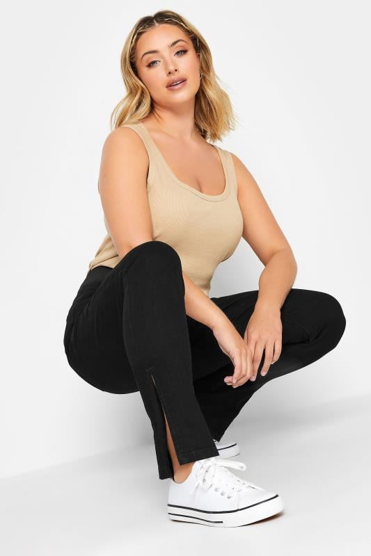 Plus Size Black Elasticated Insert Split Hem Stretch Jeggings | Yours Clothing 3