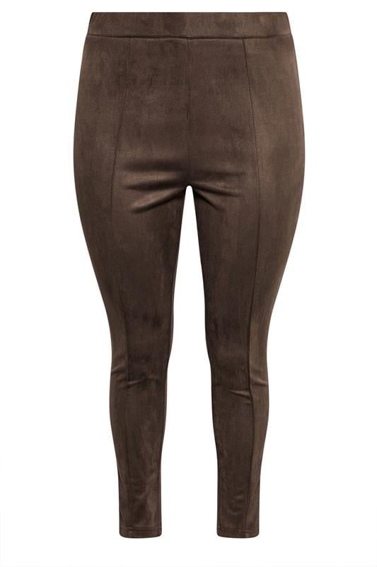 YOURS Plus Size Chocolate Brown Faux Suede Leggings | Yours Clothing 6