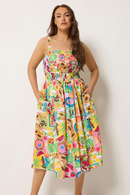YOURS Plus Size White Fruit Print Midi Dress | Yours Clothing 1