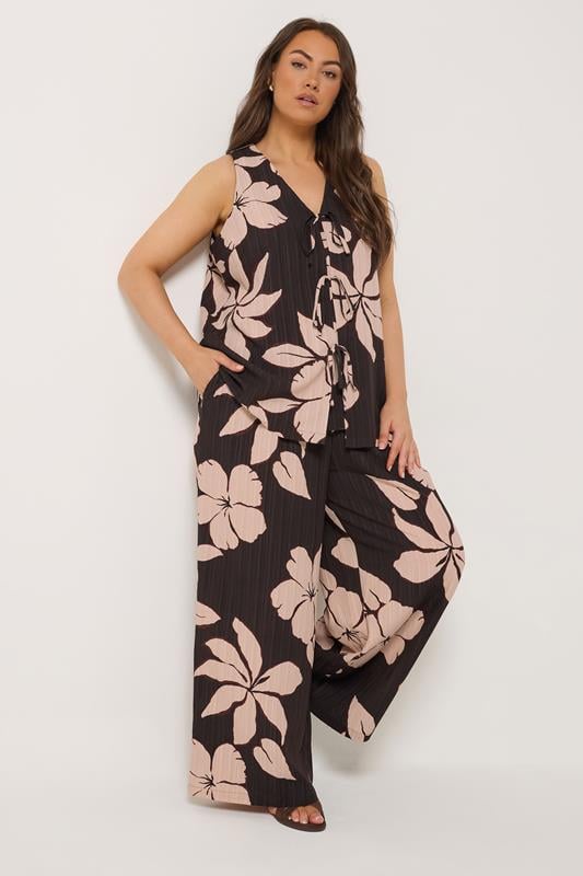  YOURS Curve Brown Floral Tie Front Vest Top