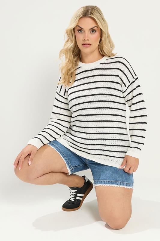 YOURS Plus Size Cream Stripe Knitted Jumper | Yours Clothing 1