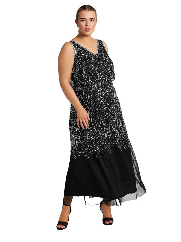 LUXE Plus Size Black Sequin Embellished Maxi Dress | Yours Clothing  6