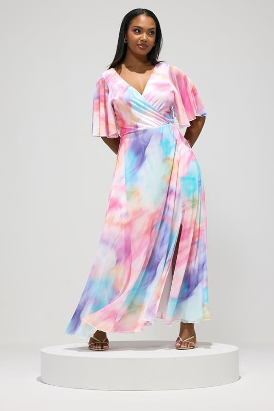 Plus Size  YOURS LONDON Curve White Blurred Abstract Wrap Dress