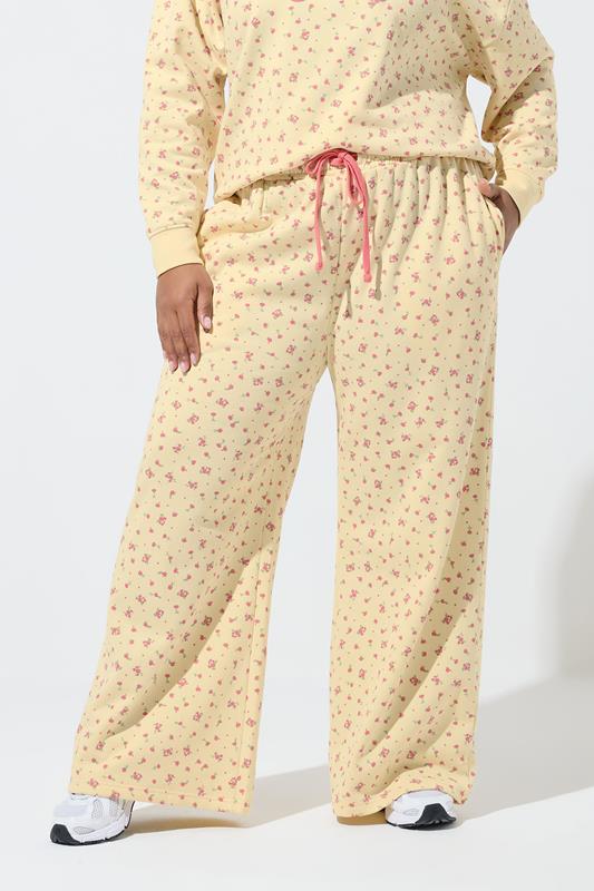 LIMITED COLLECTION Plus Size Yellow Ditsy Floral Straight Leg Joggers | Yours Clothing 1