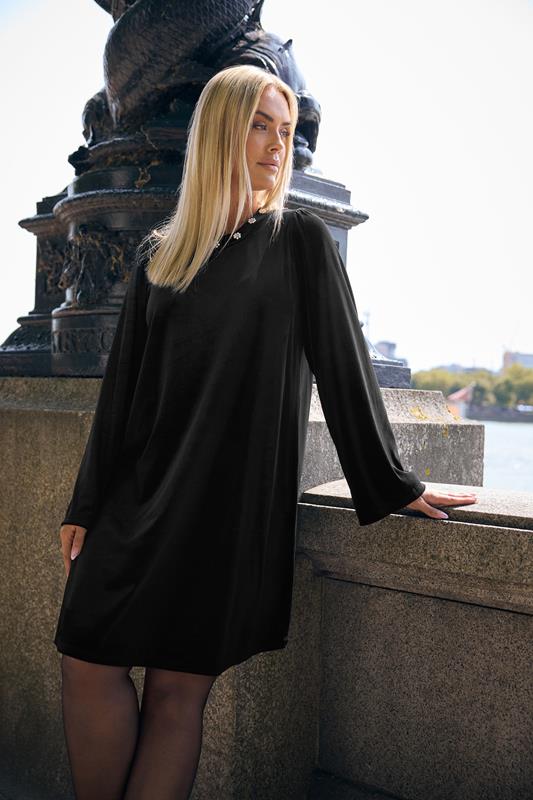 YOURS Plus Size Black Velour Embellished Shift Dress | Yours Clothing 5
