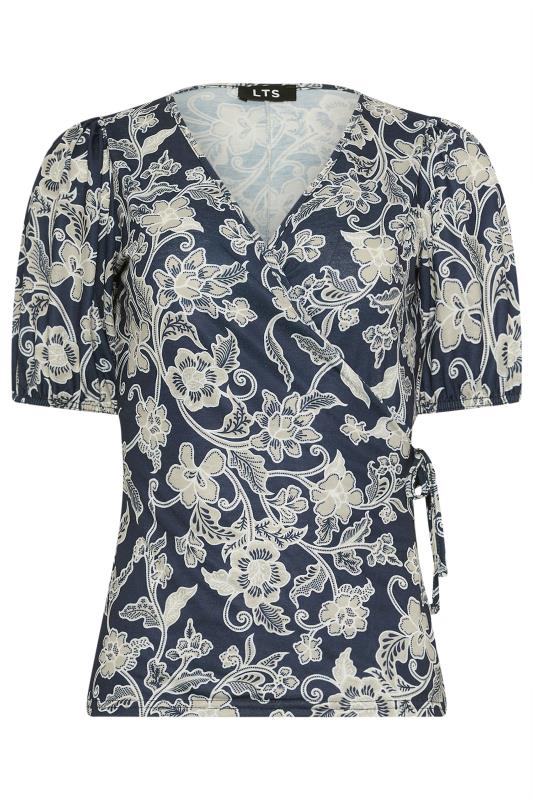 LTS Tall Women's Navy Blue Floral Print Wrap Top | Long Tall Sally 5