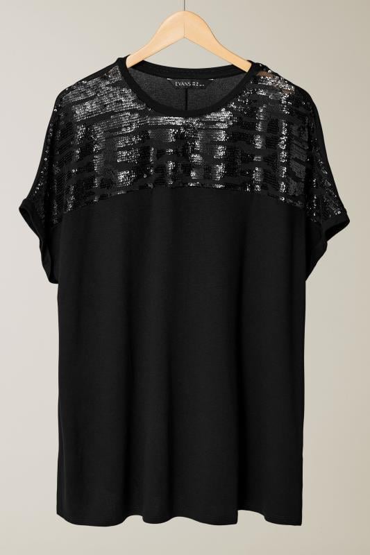 EVANS Plus Size Black Sequin Embellished T-Shirt | Evans 5