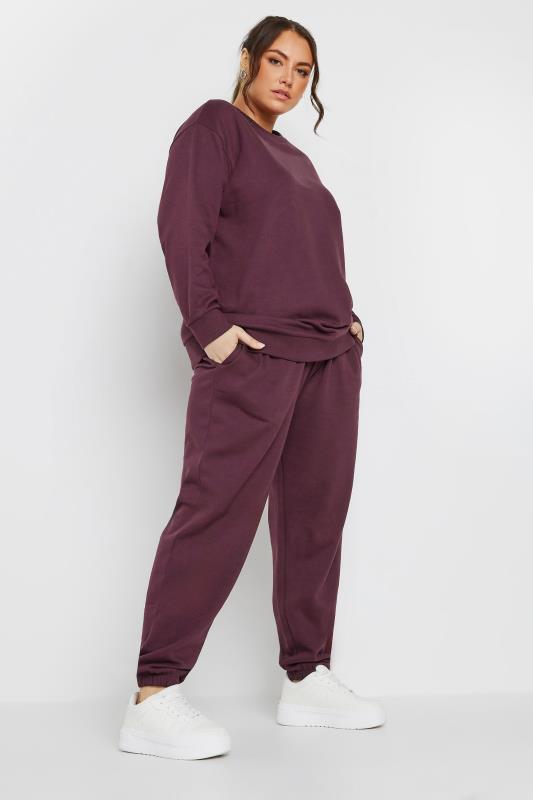 YOURS Plus Size Burgundy Red Cuffed Joggers | Yours Clothing 2