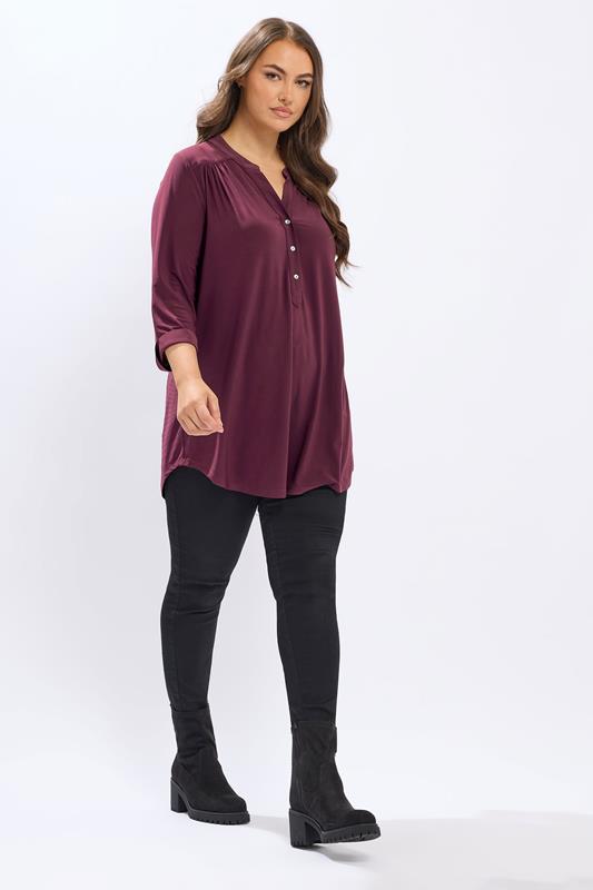 YOURS Plus Size Wine Red Half Placket Shirt | Yours Clothing 1