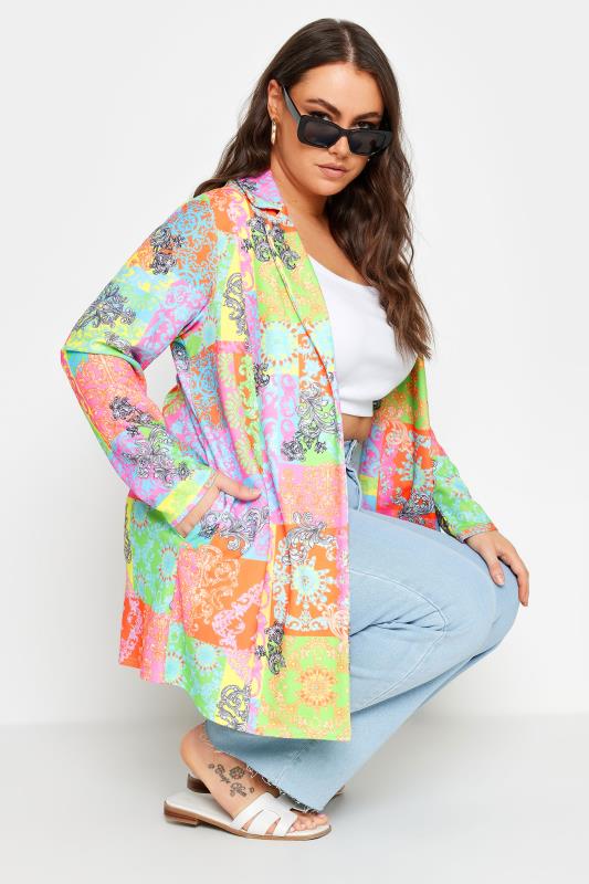 LIMITED COLLECTION Plus Size Green & Orange Scarf Print Blazer | Yours Clothing 4