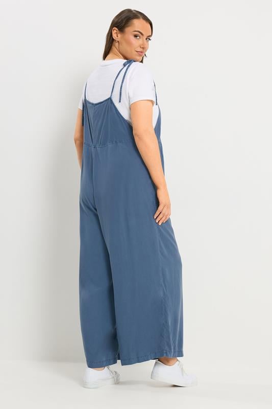 YOURS Plus Size Blue Chambray Wide Leg Dungarees | Yours Clothing 3