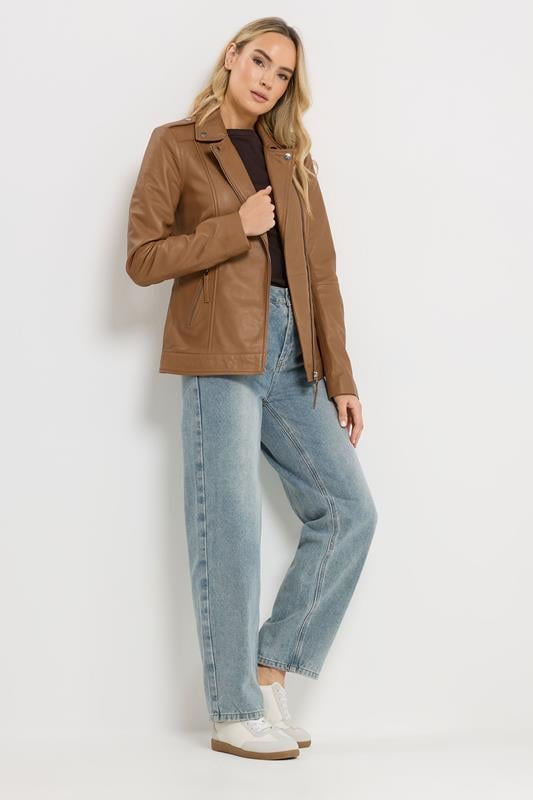 LTS PREMIUM Tall Women's Camel Brown Leather Biker Jacket | Long Tall Sally 2
