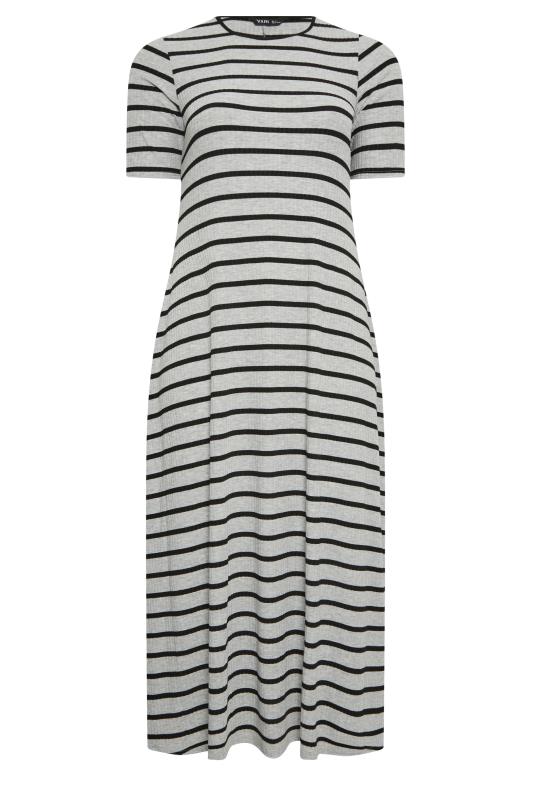 YOURS Curve Plus Size Grey Ribbed Stripe Swing Maxi Dress | Yours Clothing  6