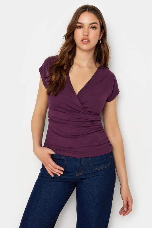 LTS Tall Women's Purple Short Sleeve Wrap Top | Long Tall Sally  1