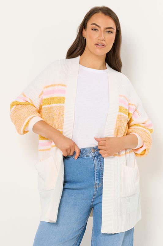  YOURS Curve White Colourblock Midi Cardigan