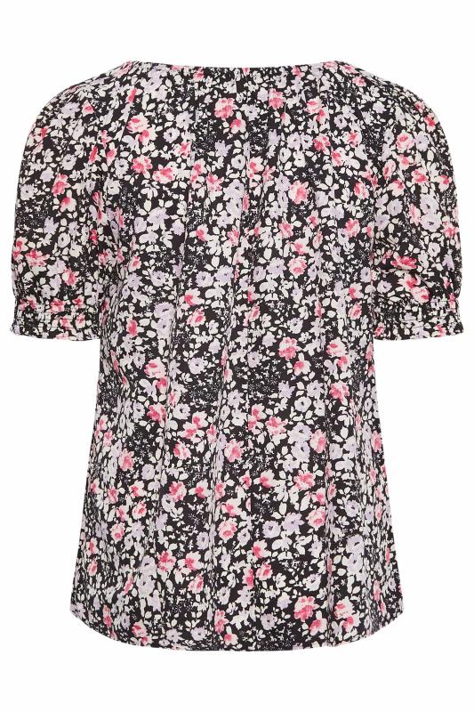 YOURS Plus Size Black & Pink Floral Tie Front Top | Yours Clothing 7