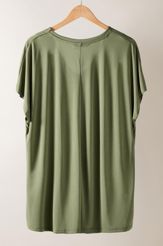 EVANS Plus Size Khaki Green Pleat Front Modal Rich Top | Evans 6