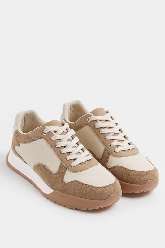  Yours Natural Brown Panelled Runner Trainer In Extra Wide EEE Fit