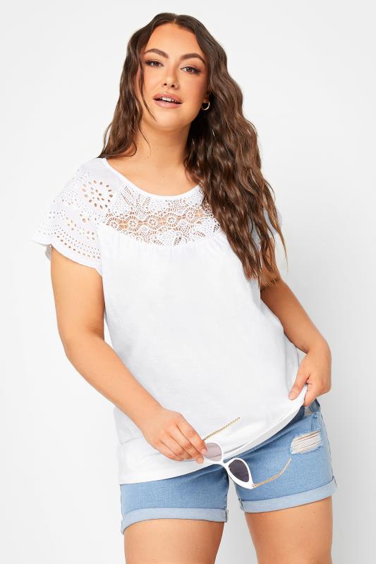 YOURS Plus Size White Crochet Lace Top | Yours Clothing 1