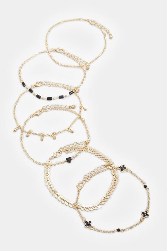 6 PACK Gold Tone Chain Bracelet Set