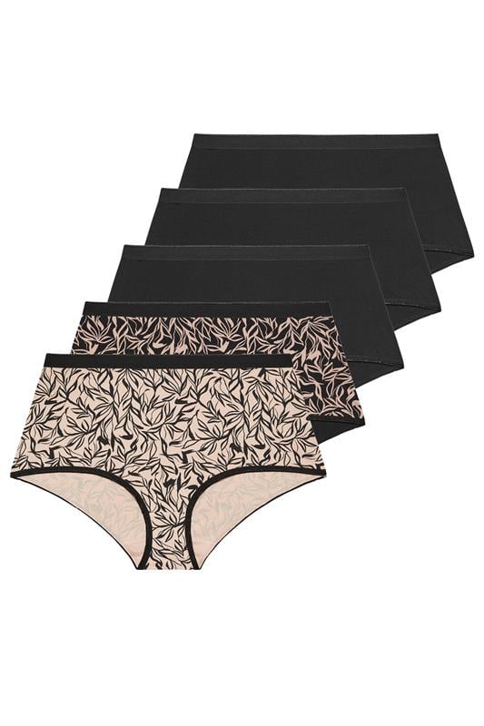 YOURSET 5 PACK Plus Size Black Leaf Print Full Briefs | Yours Clothing 1