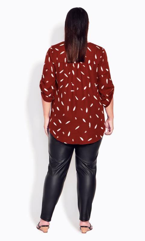 Avenue Burgundy Red Feather Print Zip Neck Shirt 4