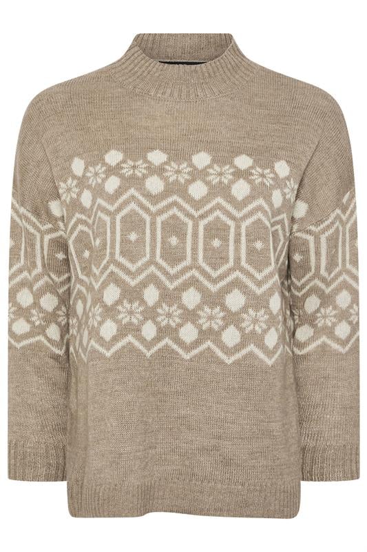 YOURS Plus Size Natural Brown Fairisle Jumper | Yours Clothing 6