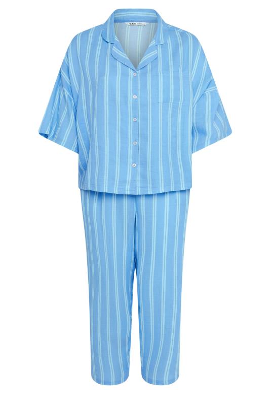 YOURS Plus Size Blue Stripe Print Pyjama Set | Yours Clothing 5